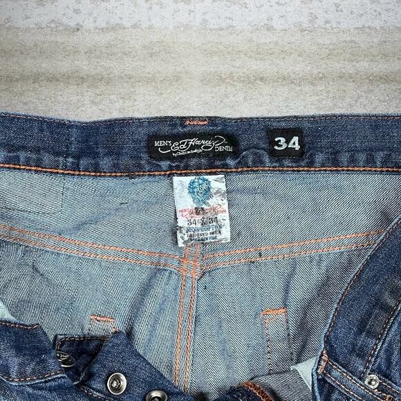 Vintage Y2K Ed Hardy Skater Jeans 34x32 Baggy Wide Leg Dark Wash Denim Rap Style - Picture 5 of 6
